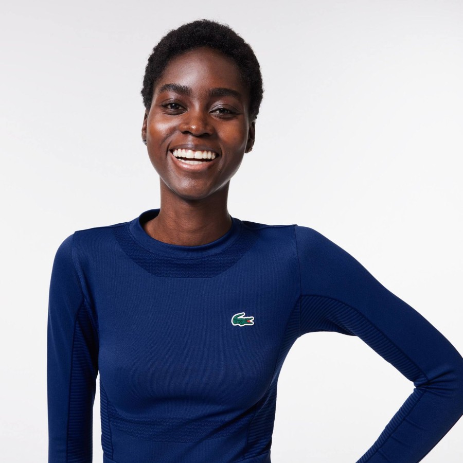 Women Lacoste Fitness & Training | Long-Sleeved Seamless Sport Crop Top Navy Blue F9F