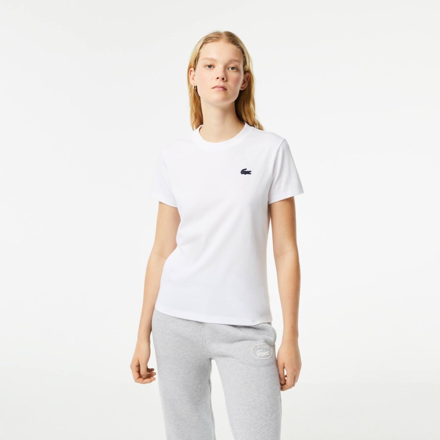 Women Lacoste Fitness & Training | Women'S Lacoste Sport Organic Cotton Ultra-Dry Jersey T-Shirt White 001