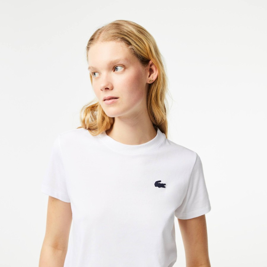 Women Lacoste Fitness & Training | Women'S Lacoste Sport Organic Cotton Ultra-Dry Jersey T-Shirt White 001