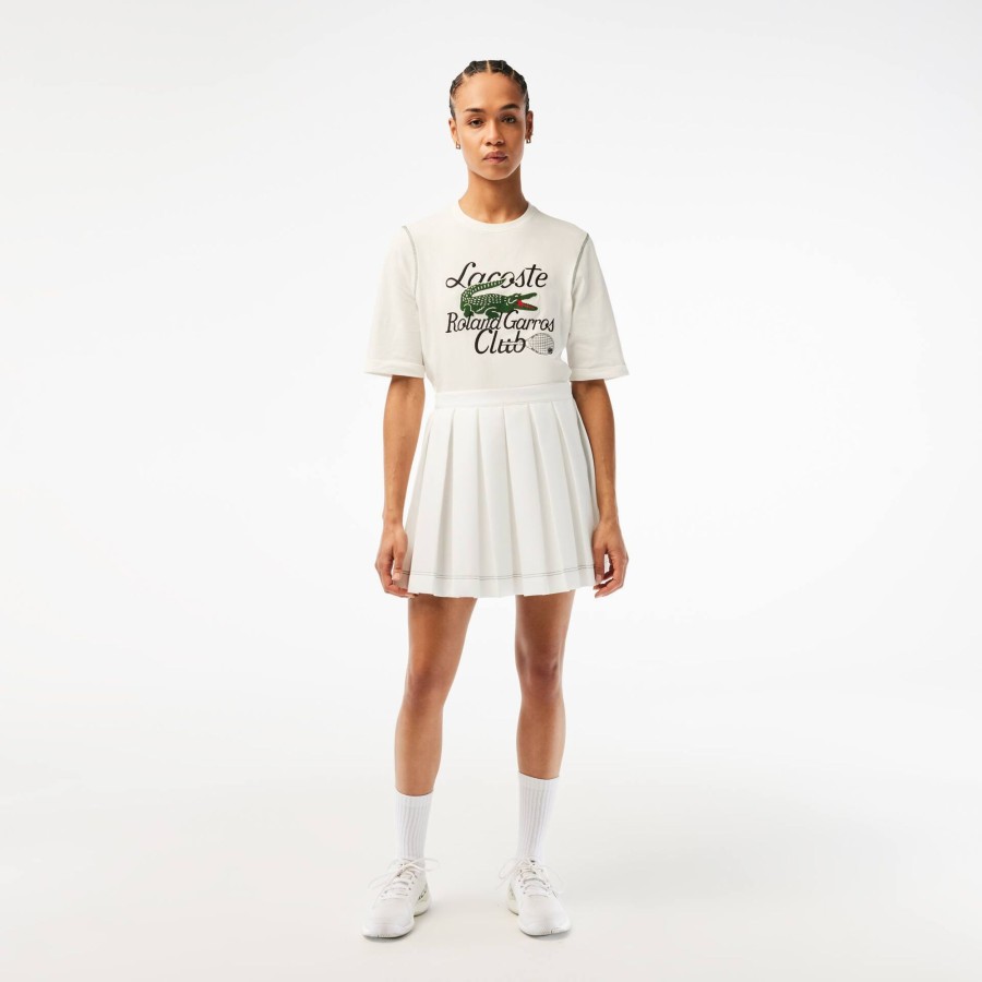 Women Lacoste Tennis | Women'S Lacoste Sport Roland Garros Edition Pleated Skirt White 70V