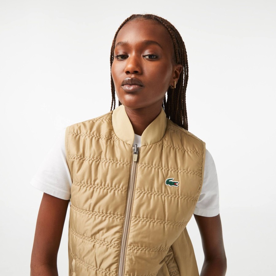 Women Lacoste Fitness & Training | Women'S Lacoste Sport Golf Gilet Beige / White Zig