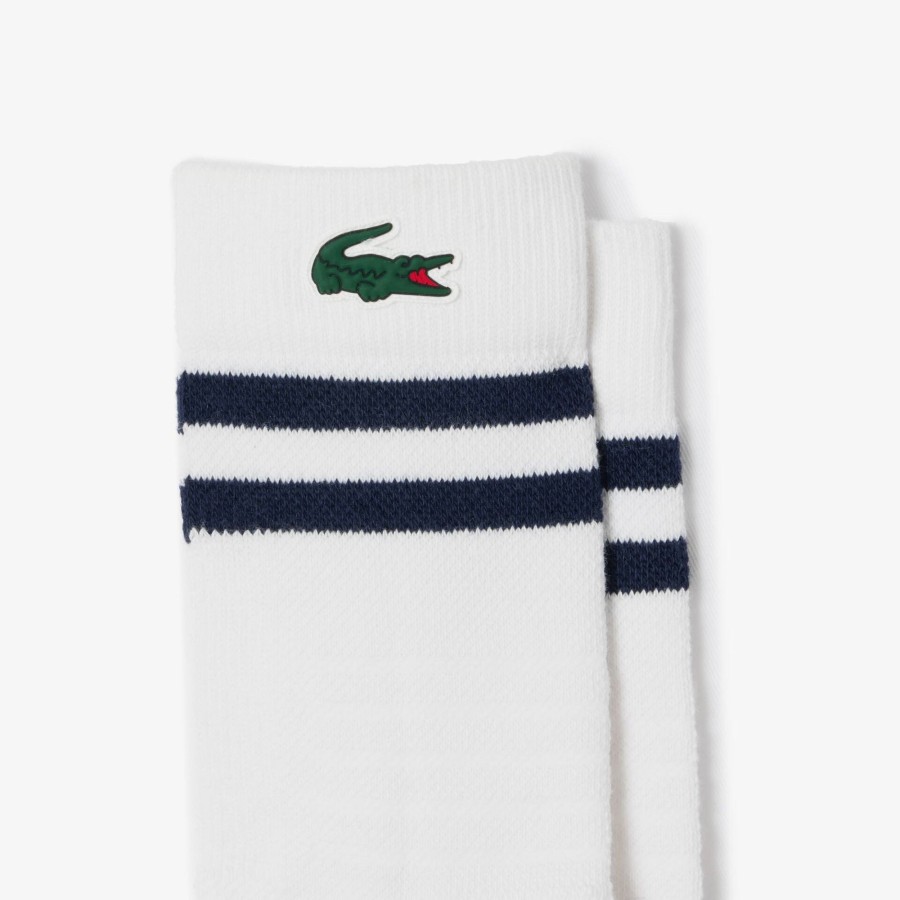 Men Lacoste Sport Clothing | Breathable Jersey Tennis Socks White / Navy Blue