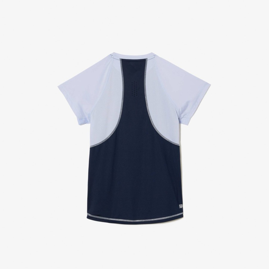 Women Lacoste Sport Clothing | Slim Fit Ultra-Dry Sport Stretch T-Shirt Navy Blue / Light Blue Wb3