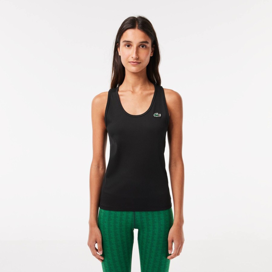 Women Lacoste Fitness & Training | Women'S Lacoste Sport Slim Fit Ribbed Tank Top Black 031