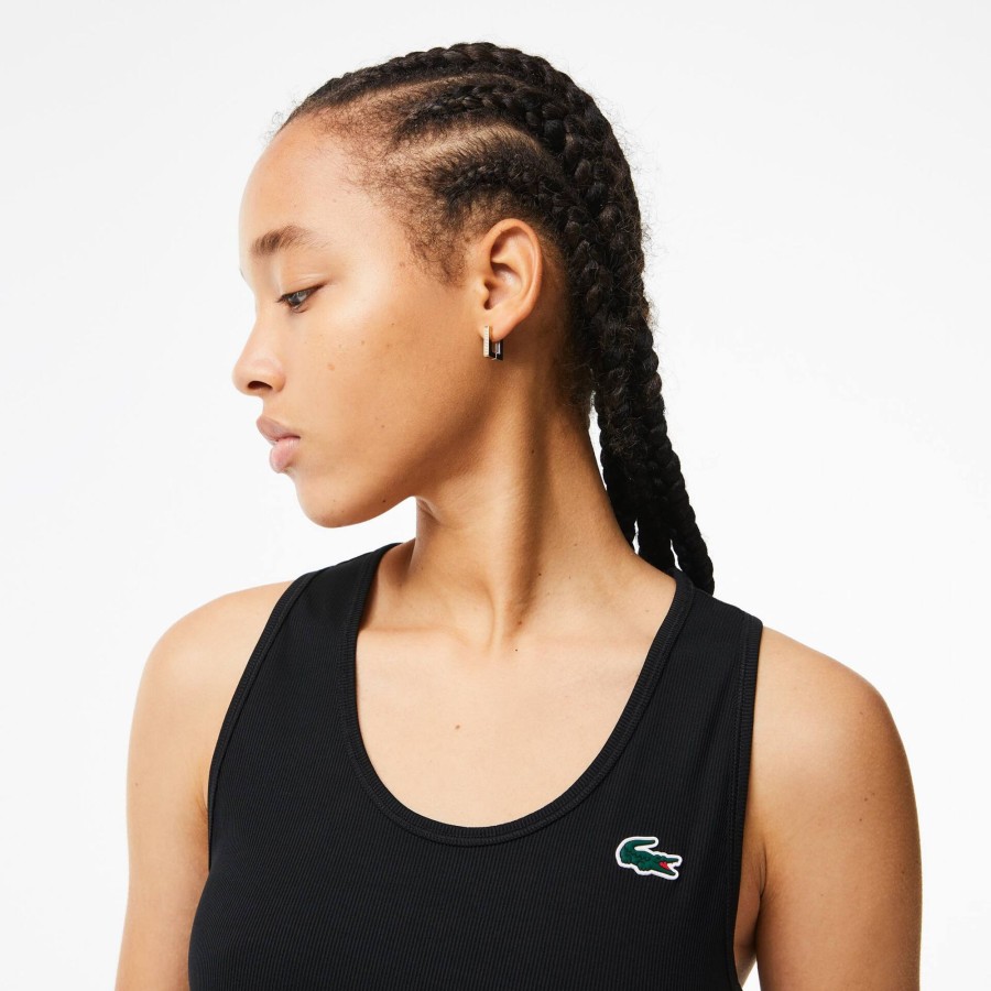 Women Lacoste Fitness & Training | Women'S Lacoste Sport Slim Fit Ribbed Tank Top Black 031