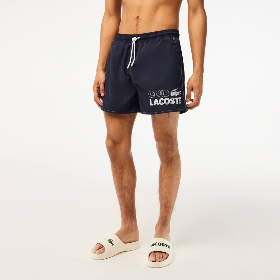 Men Lacoste Swimwear | Men'S Lacoste Quick Dry Swim Trunks With Integrated Lining Navy Blue