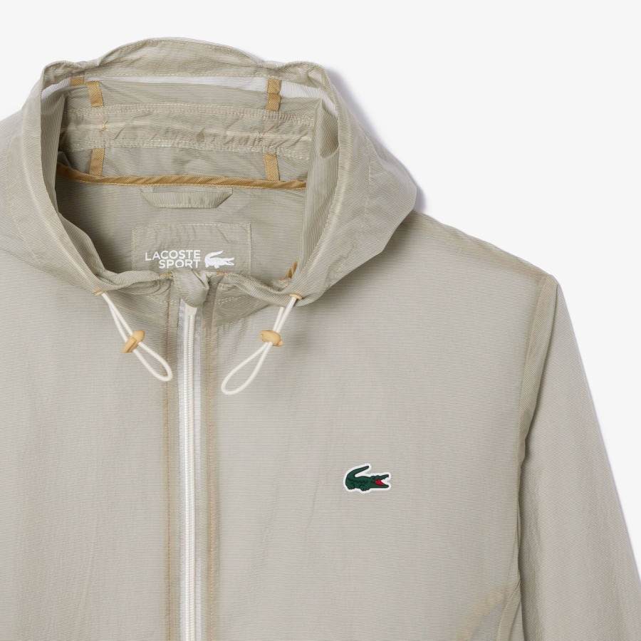 Men Lacoste Sport Clothing | Lightweight Showerproof Hooded Sport Jacket Ecru White