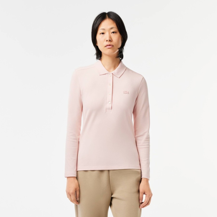 Women Lacoste Polo Shirts | Women'S Slim Fit Stretch Pique Lacoste Polo Shirt Light Pink Ady