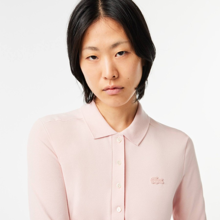 Women Lacoste Polo Shirts | Women'S Slim Fit Stretch Pique Lacoste Polo Shirt Light Pink Ady