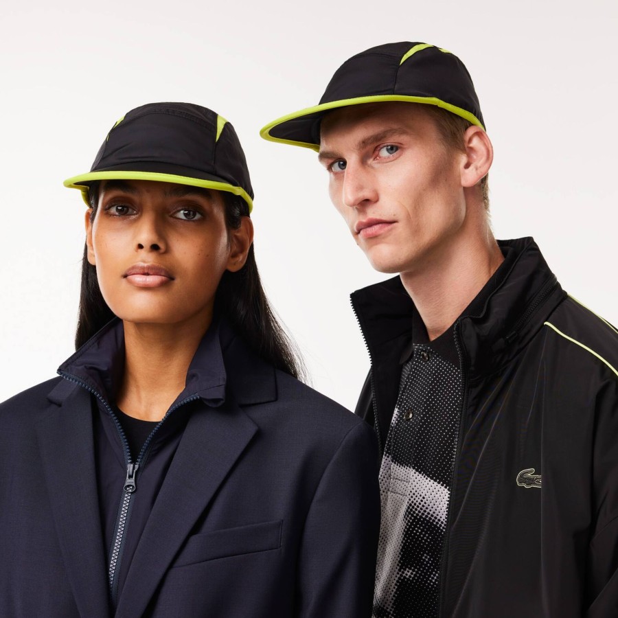 Women Lacoste Caps & Hats | Jockey Cap With Contrast Cutouts Black / Yellow Iz8