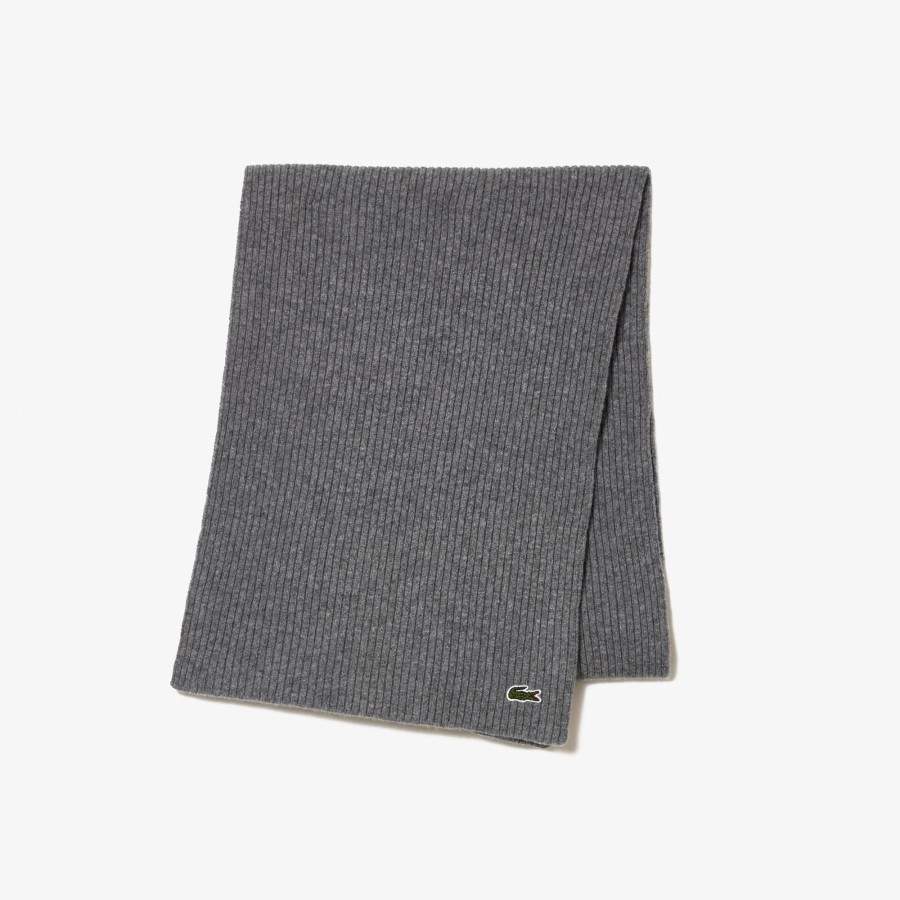 Women Lacoste Scarves & Stoles | Unisex Lacoste Ribbed Wool Scarf Grey Chine Yrd