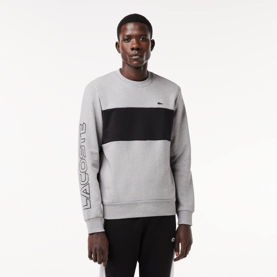 Men Lacoste Sweatshirts | Classic Fit 3D Print Colourblock Jogger Sweatshirt Grey Chine / Black