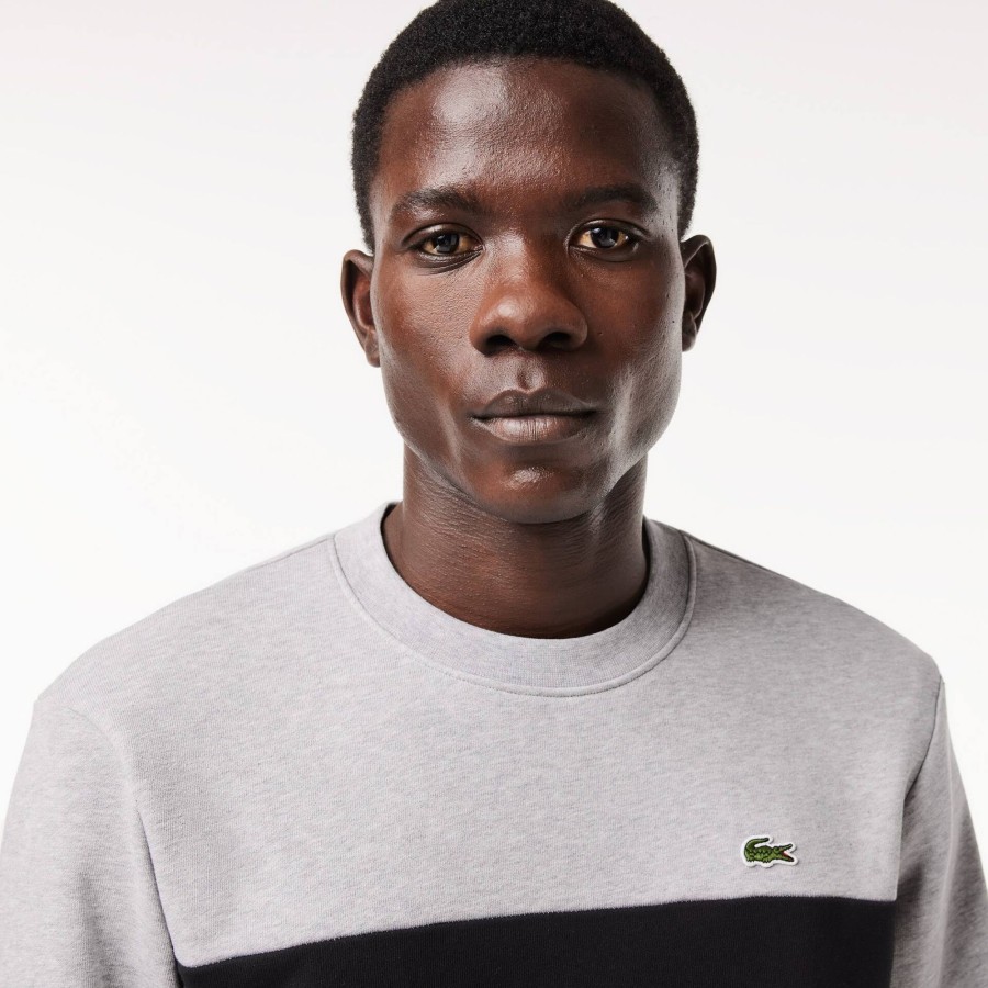 Men Lacoste Sweatshirts | Classic Fit 3D Print Colourblock Jogger Sweatshirt Grey Chine / Black