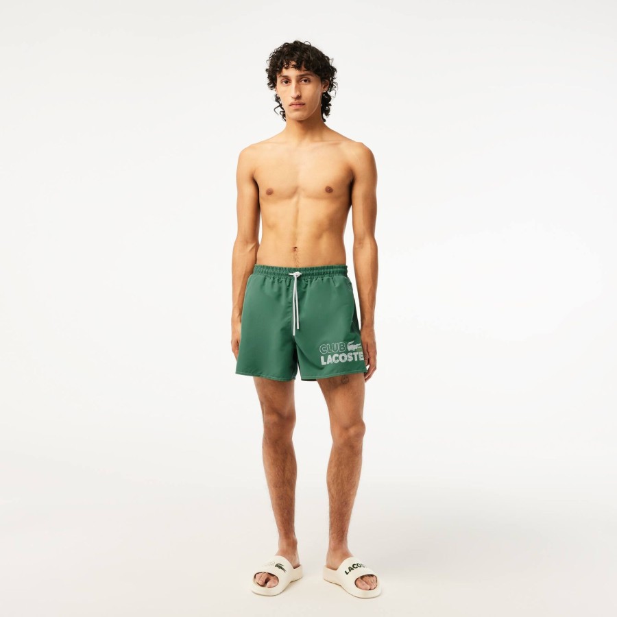 Men Lacoste Swimwear | Men'S Lacoste Quick Dry Swim Trunks With Integrated Lining Khaki Green