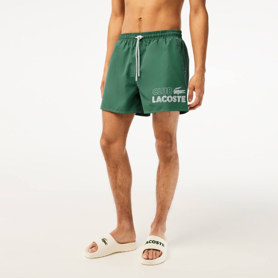 Men Lacoste Swimwear | Men'S Lacoste Quick Dry Swim Trunks With Integrated Lining Khaki Green