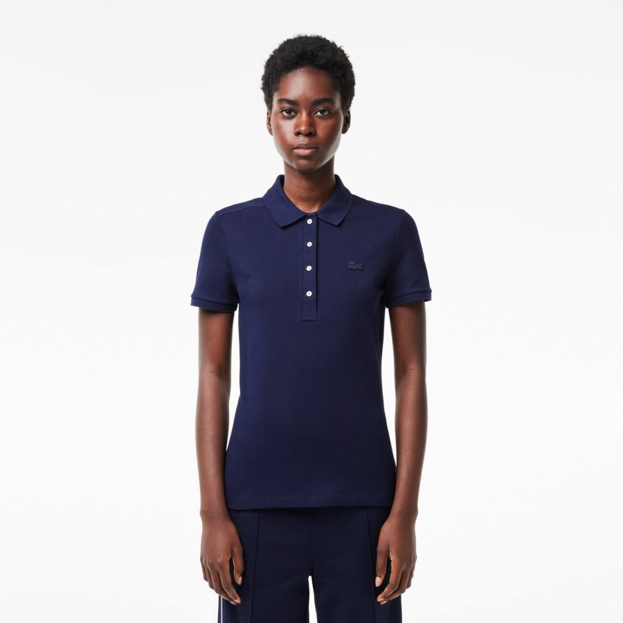 Women Lacoste Polo Shirts | Women'S Lacoste Slim Fit Stretch Cotton Pique Polo Shirt Navy Blue 166