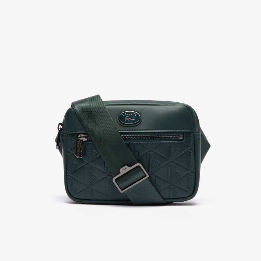 Men Lacoste Vertical Bags | Leather Monogram Print Shoulder Bag Sinople