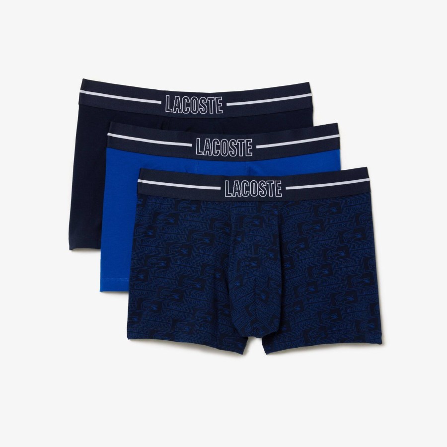 Men Lacoste Underwear & Lounge Wear | 3-Pack Stretch Cotton Jersey Trunks Navy Blue / Blue