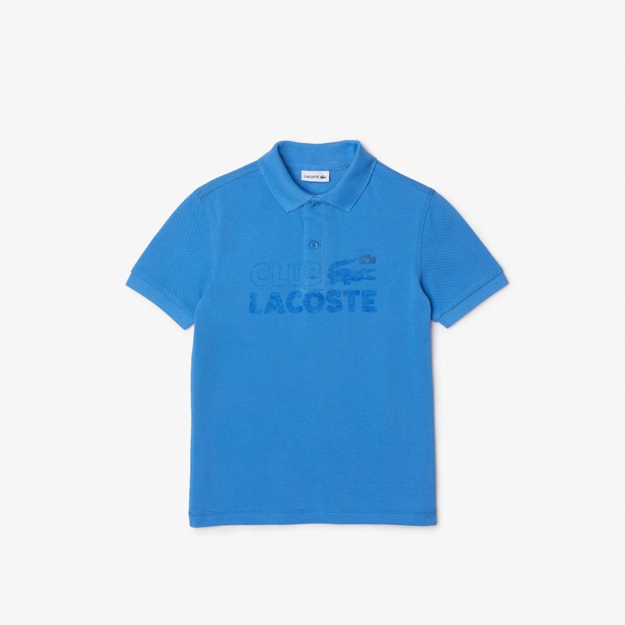 Kids Lacoste Boy Clothing | Boys' Lacoste Organic Cotton Branded Polo Shirt Etheral Blue L99