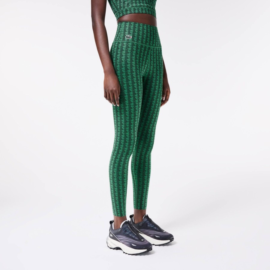 Women Lacoste Fitness & Training | Monogram Print Sport Leggings Green Qij