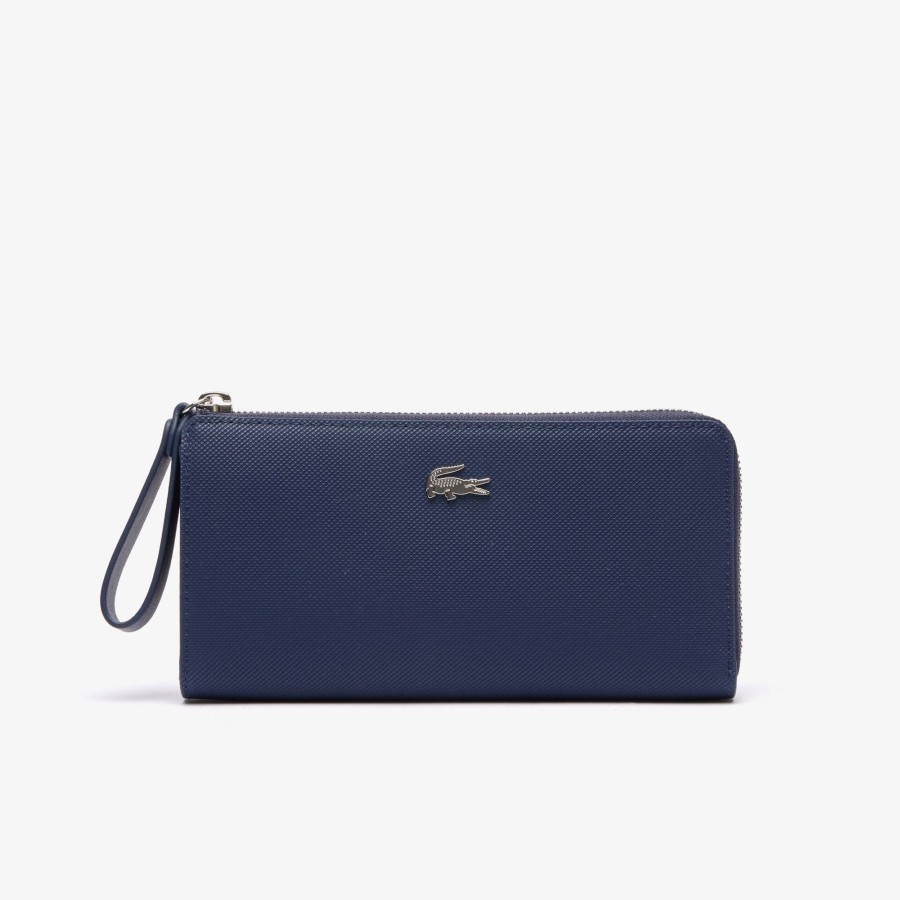 Women Lacoste Wallets & Small Leather Goods | Daily Lifestyle Coated Canvas Zipped Billfold Peacoat 021