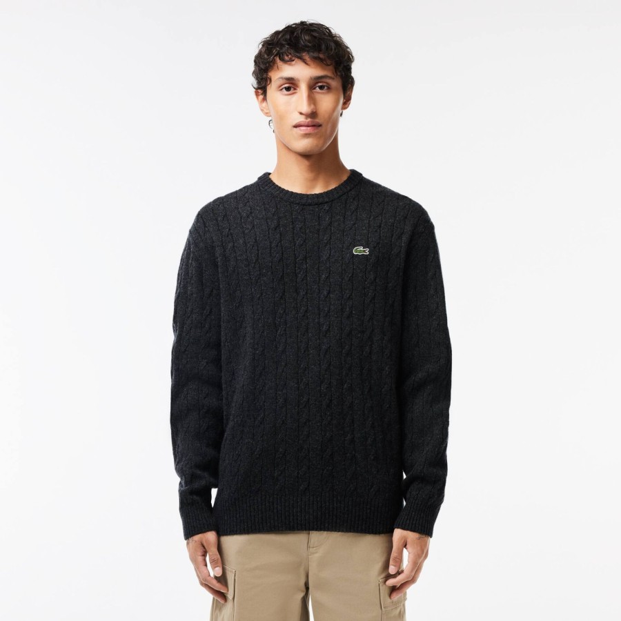 Men Lacoste Knitwear | Crew Neck With Cable Detail Grey