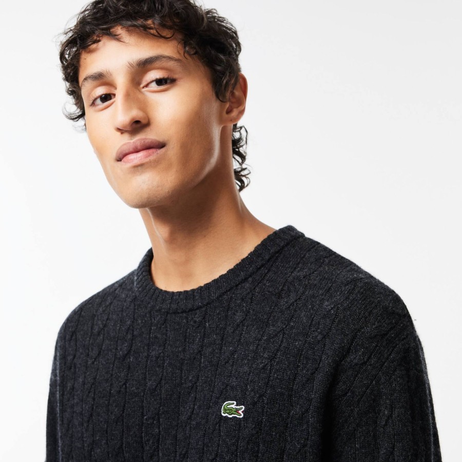 Men Lacoste Knitwear | Crew Neck With Cable Detail Grey