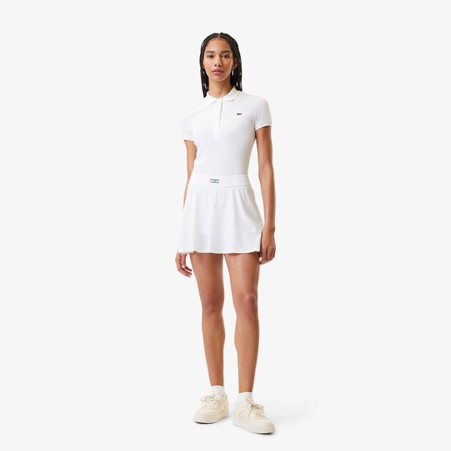 Women Lacoste Tennis | Pleat Back Ultra-Dry Tennis Skirt With Contrast Shorts White / Green Pi2