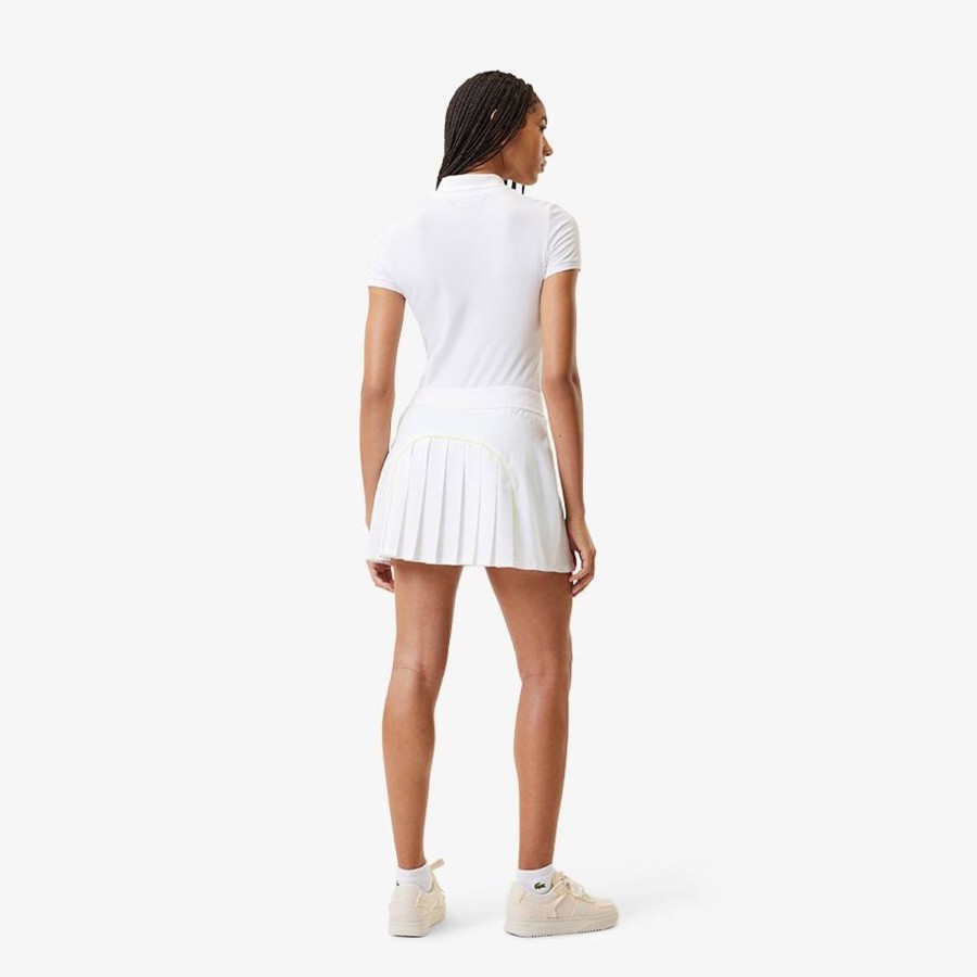 Women Lacoste Tennis | Pleat Back Ultra-Dry Tennis Skirt With Contrast Shorts White / Green Pi2