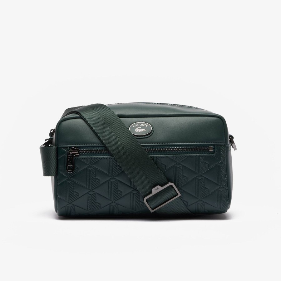 Men Lacoste Vertical Bags | Leather Monogram Print Pouch Purse Sinople