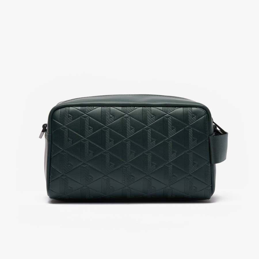 Men Lacoste Vertical Bags | Leather Monogram Print Pouch Purse Sinople