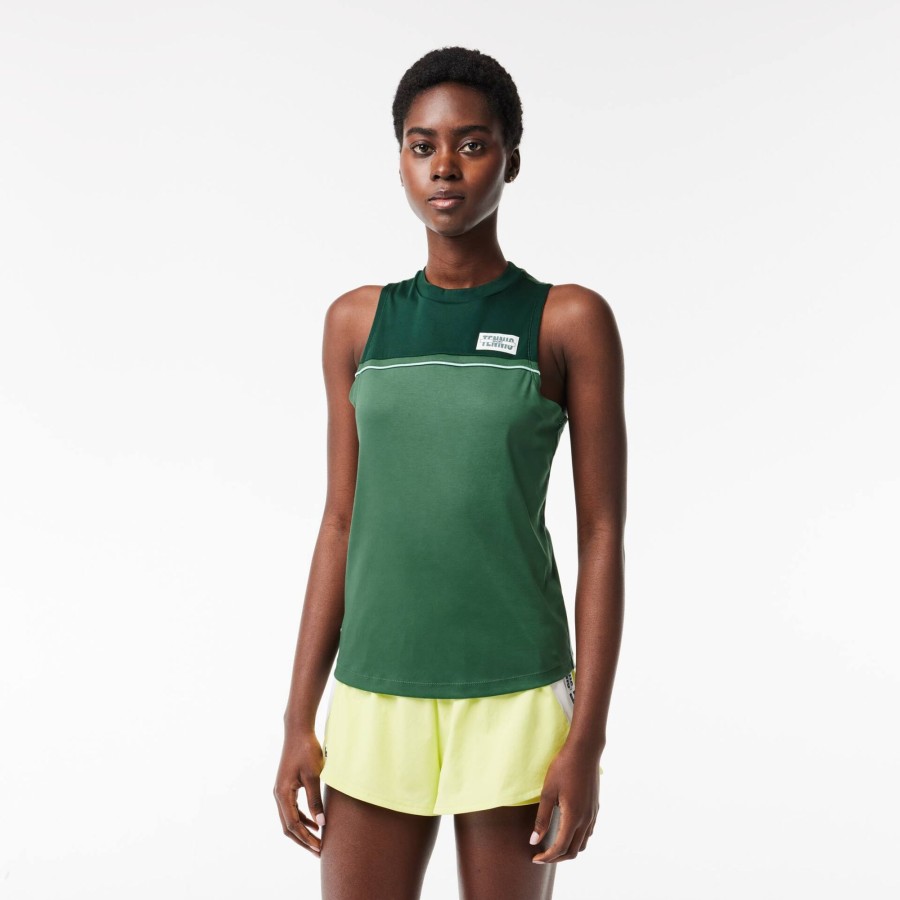 Women Lacoste Fitness & Training | Contrast Stretch Cotton Sport T-Shirt Dark Green / Green Piv