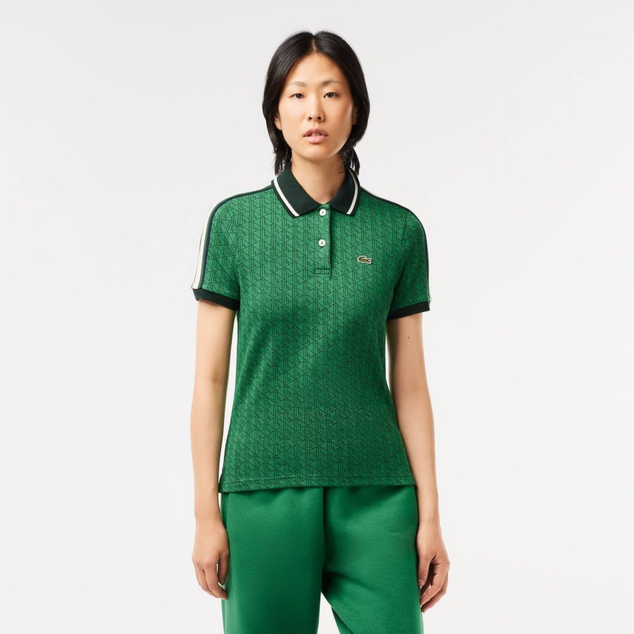 Women Lacoste Polo Shirts | Slim Fit Lacoste Monogram Jacquard Polo Shirt Green Qij