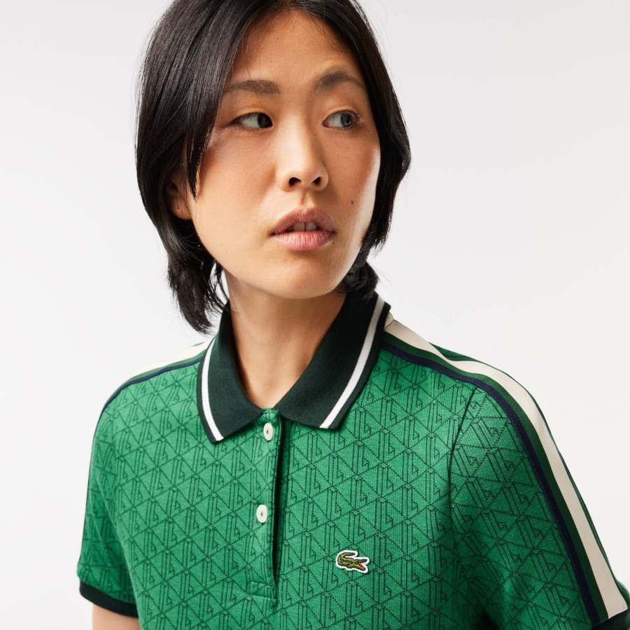 Women Lacoste Polo Shirts | Slim Fit Lacoste Monogram Jacquard Polo Shirt Green Qij