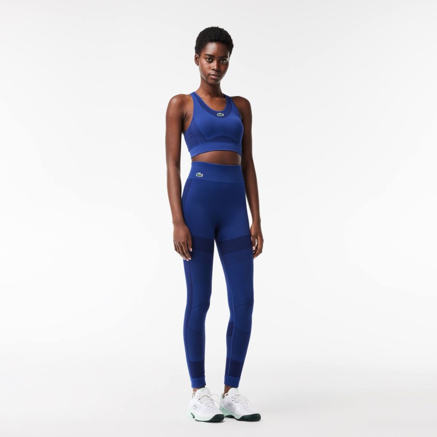 Women Lacoste Fitness & Training | Seamless Absorbent Sports Leggings Navy Blue F9F