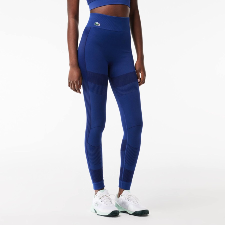 Women Lacoste Fitness & Training | Seamless Absorbent Sports Leggings Navy Blue F9F