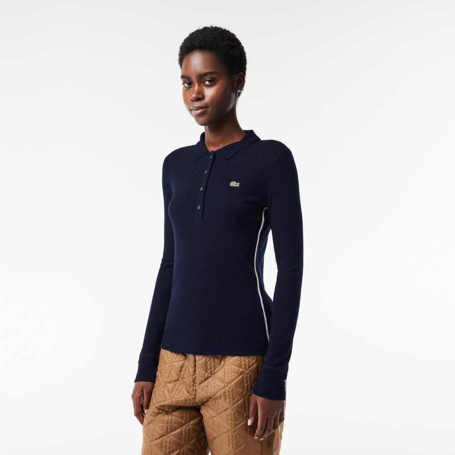 Women Lacoste Polo Shirts | French Made Long Sleeved Polo Shirt Navy Blue 166