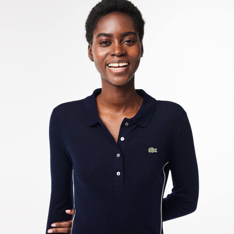 Women Lacoste Polo Shirts | French Made Long Sleeved Polo Shirt Navy Blue 166