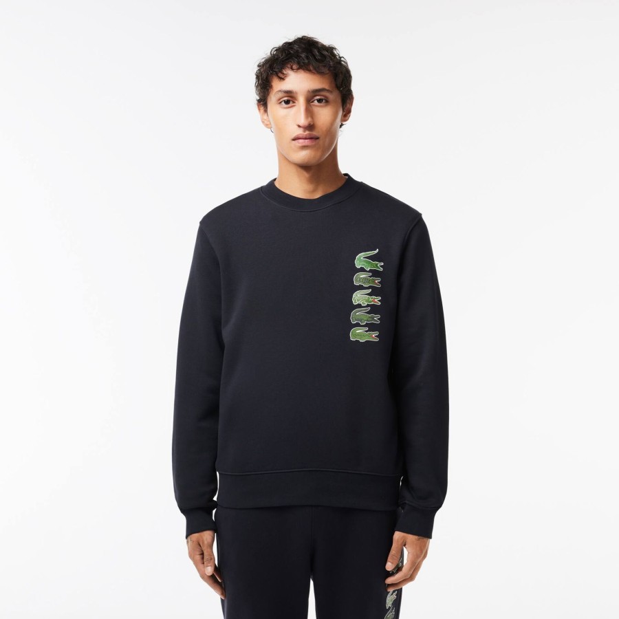 Men Lacoste Sweatshirts | Classic Fit Croc Print Jogger Sweatshirt Navy Blue