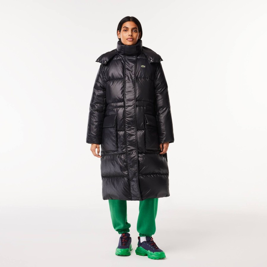 Women Lacoste Jackets & Coats | Long Oversized Adjustable Waist Down Jacket Black 031