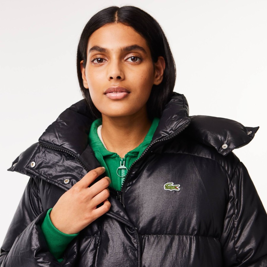 Women Lacoste Jackets & Coats | Long Oversized Adjustable Waist Down Jacket Black 031