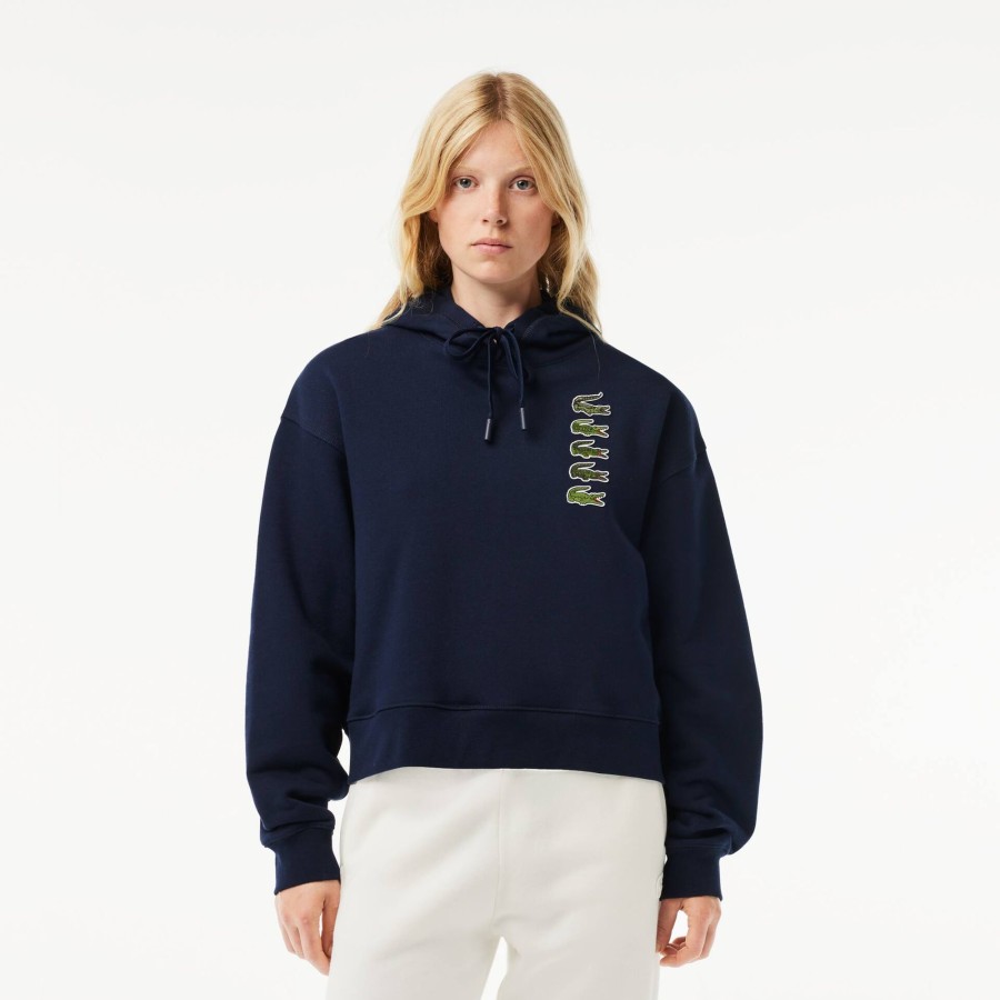 Women Lacoste Sweatshirts | Iconic Croc Hoodie Navy Blue 166