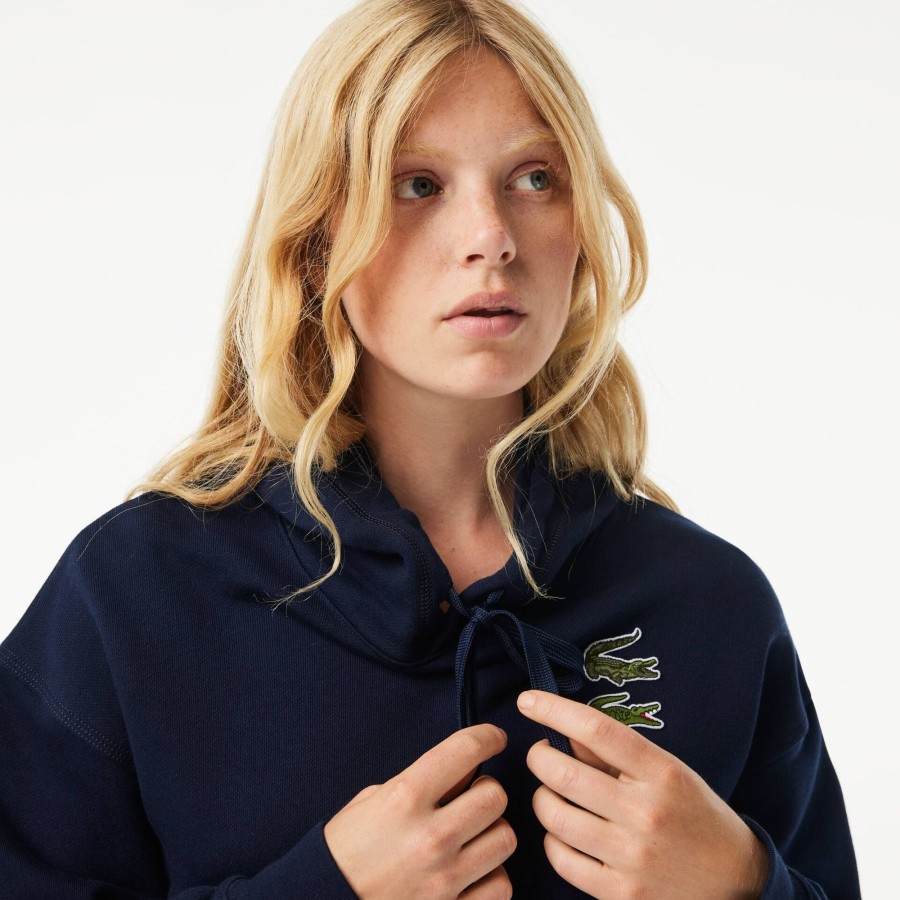 Women Lacoste Sweatshirts | Iconic Croc Hoodie Navy Blue 166