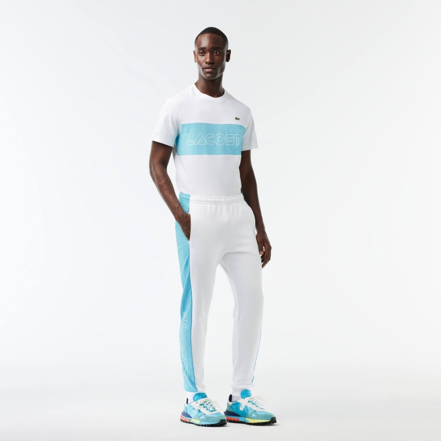 Men Lacoste Trousers & Shorts | Colourblock Jogger Track Pants White / Blue