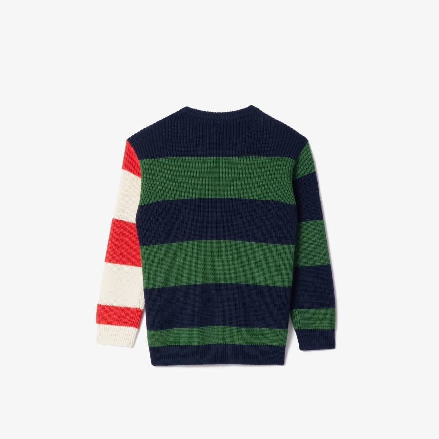 Kids Lacoste Girl Clothing | Contrast Sleeve Striped Sweater Navy Blue / Green / White / Orange Nui