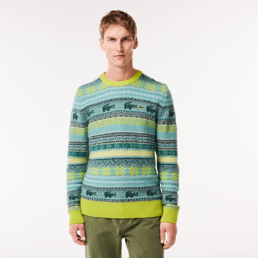 Men Lacoste Knitwear | Fair Isle Alpaca And Wool Blend Sweater Flashy Yellow / White