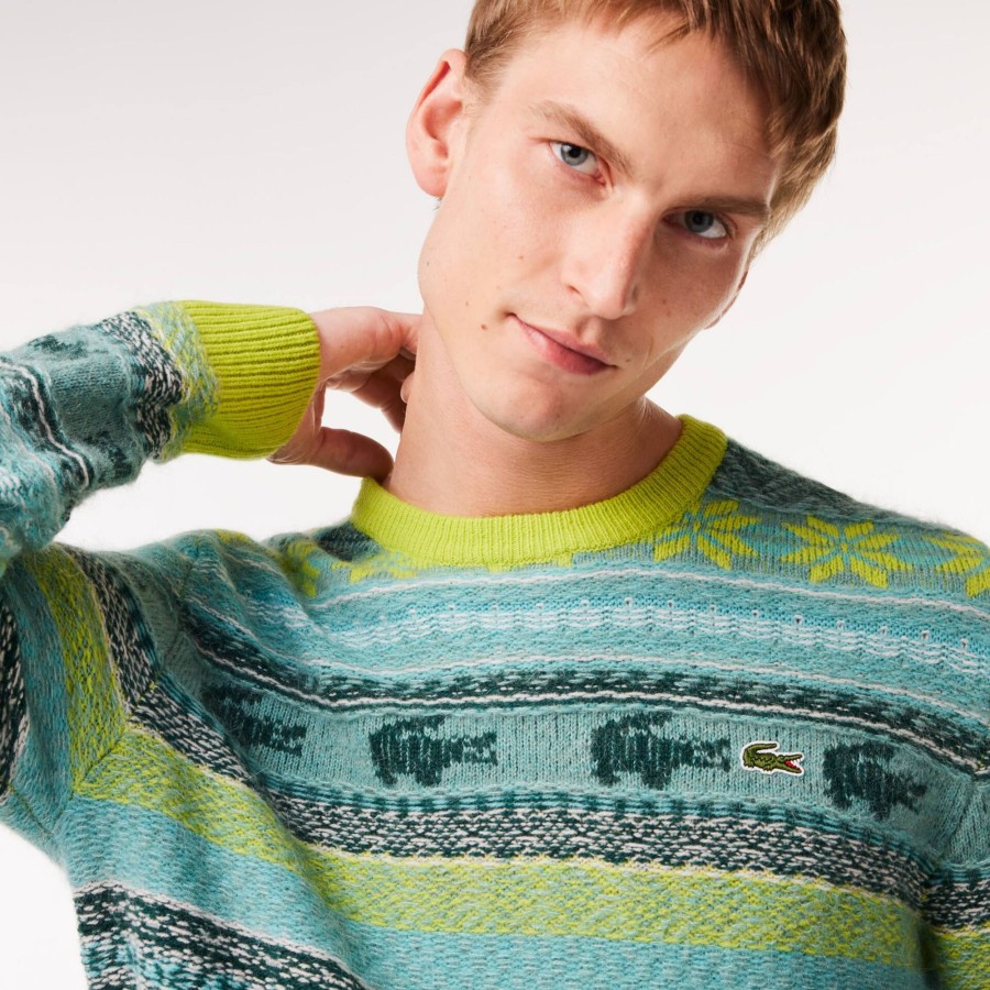 Men Lacoste Knitwear | Fair Isle Alpaca And Wool Blend Sweater Flashy Yellow / White