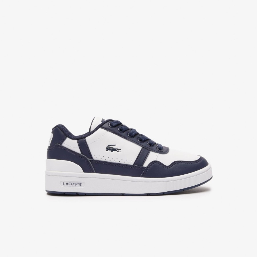 Kids Lacoste Shoes | Juniors' T-Clip Synthetic Trainers White & Navy 042