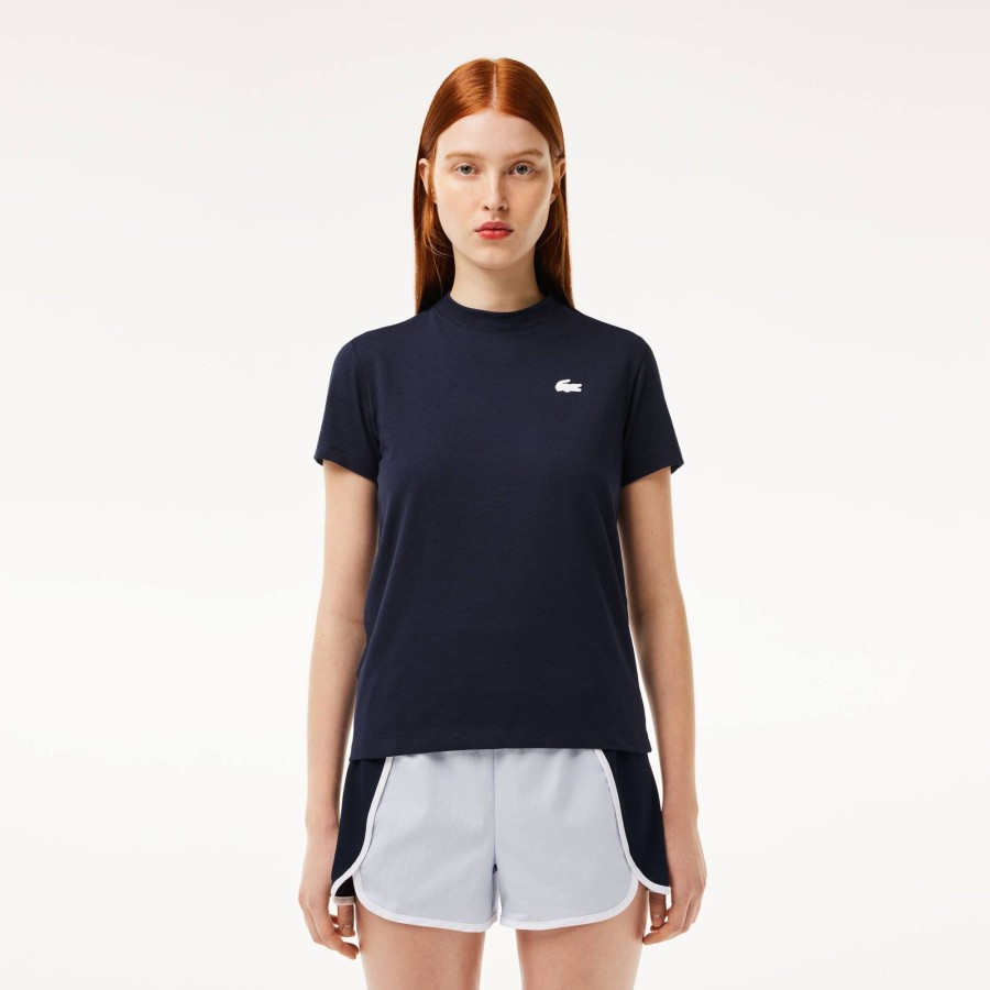 Women Lacoste Fitness & Training | Women'S Lacoste Sport Organic Cotton Ultra-Dry Jersey T-Shirt Navy Blue 166