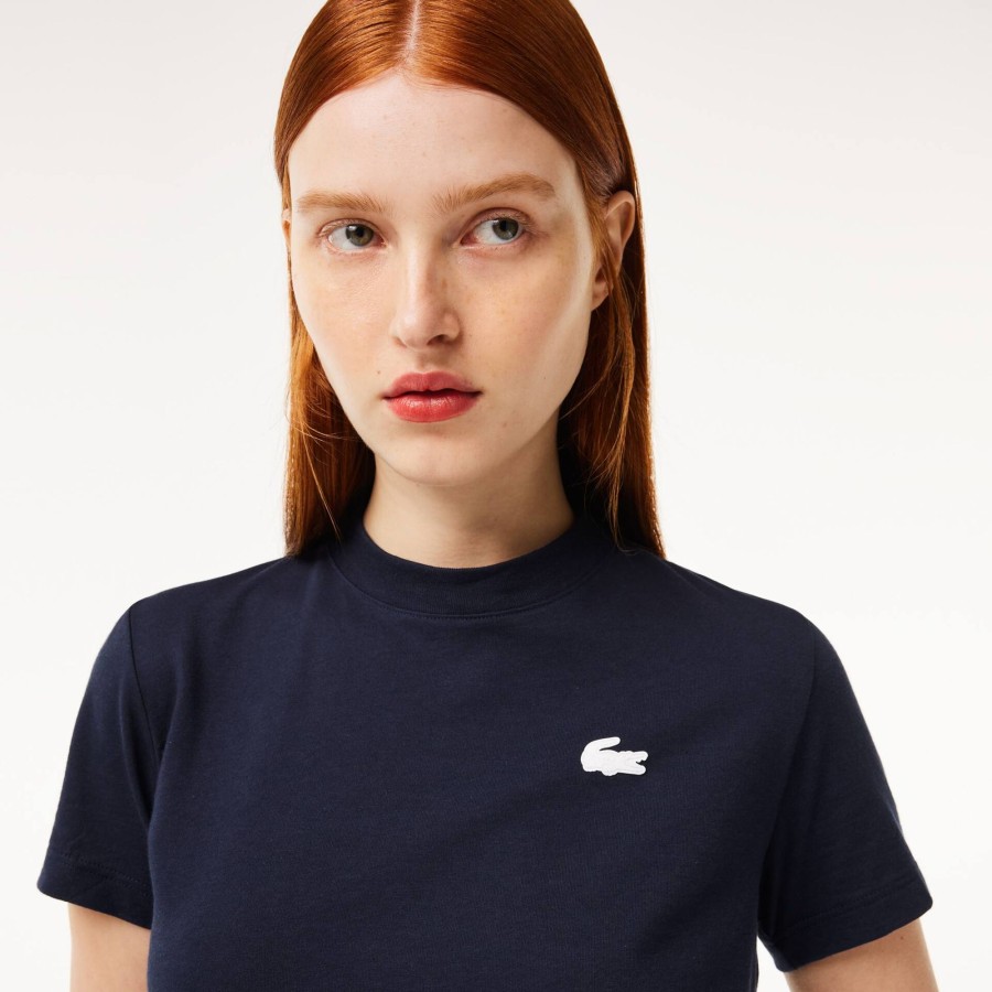 Women Lacoste Fitness & Training | Women'S Lacoste Sport Organic Cotton Ultra-Dry Jersey T-Shirt Navy Blue 166